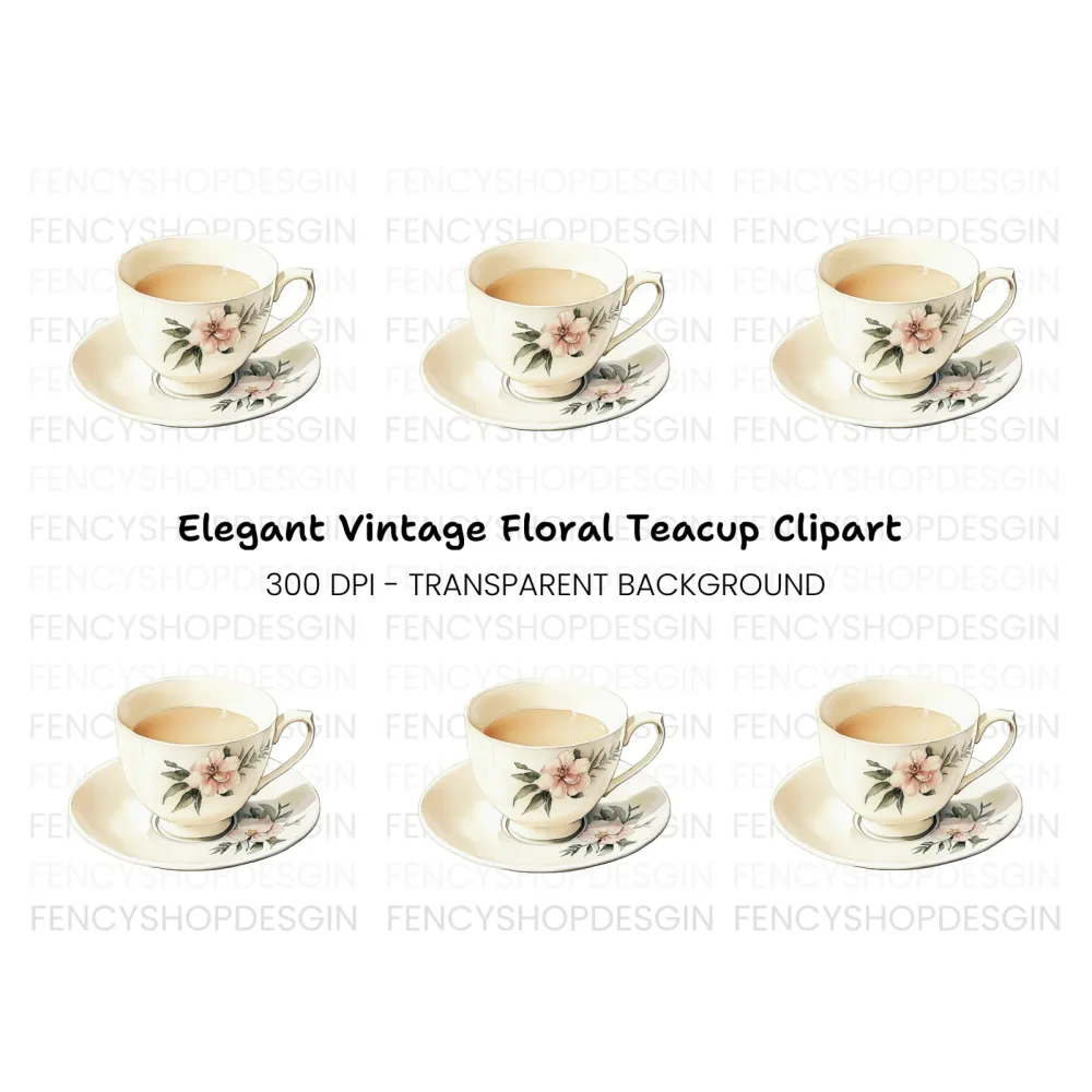 Elegant Floral Teacup Clipart Bundle