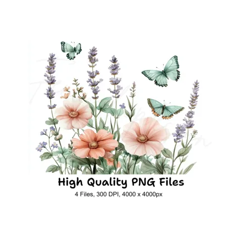 Lavender and Butterfly Floral Clipart Bundle