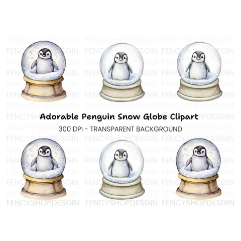 Penguin Snow Globe Duo Clipart Bundle