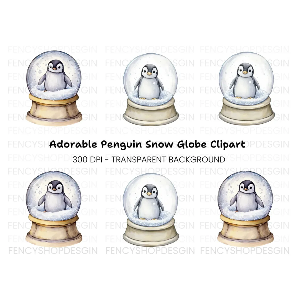 Penguin Snow Globe Duo Clipart Bundle