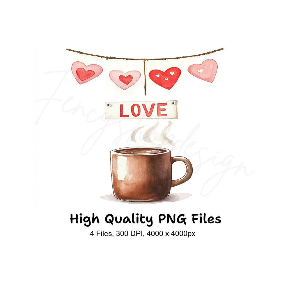 Love Heart Banners and Hot Cocoa Clipart Bundle