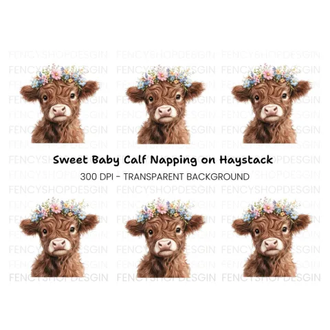Cute Highland Cow Flower Crown Clipart Bundle