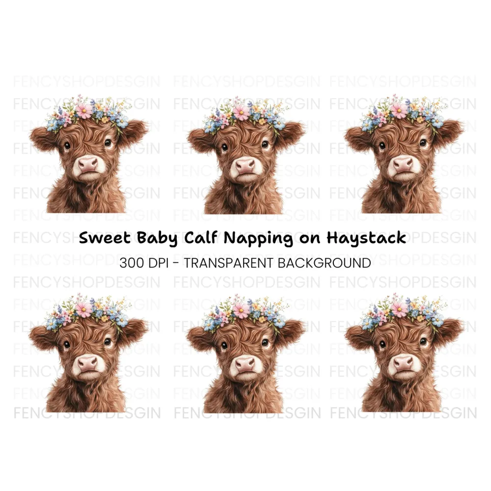 Cute Highland Cow Flower Crown Clipart Bundle