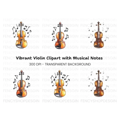 Violin and Music Notes Clipart Bundle