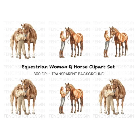 Elegant Woman and Horse Clipart Bundle