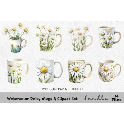 Daisy Mugs Clipart Bundle