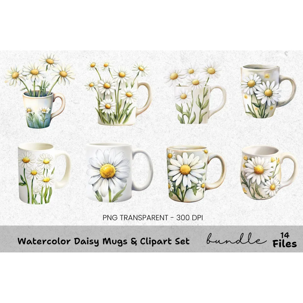 Daisy Mugs Clipart Bundle