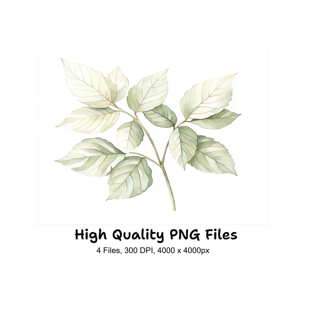 Green and White Leaves Clipart Bundle