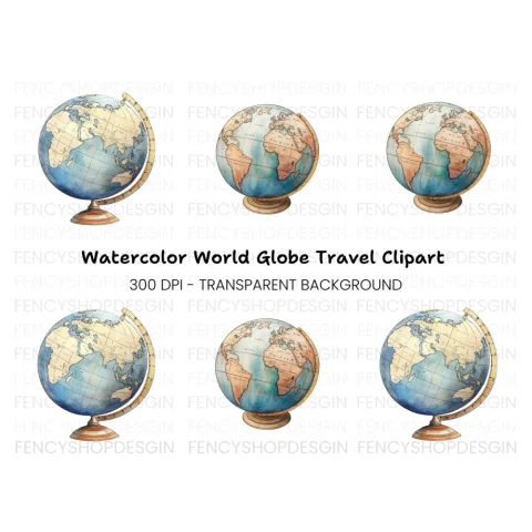 Vintage World Globe Clipart Bundle