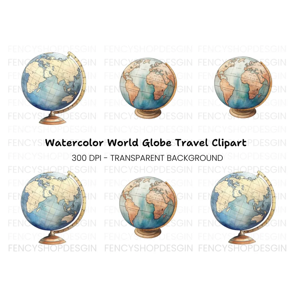 Vintage World Globe Clipart Bundle
