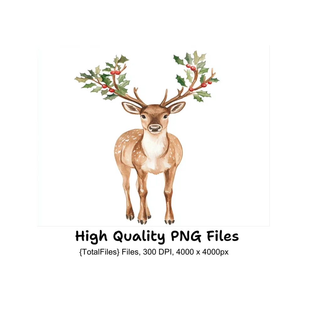Christmas Holly Deer Clipart Bundle