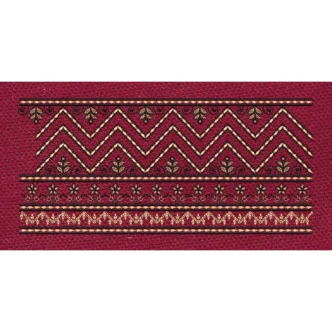 Floral Jacquard Woven Red Lines Embroidery Design