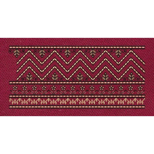 Floral Jacquard Woven Red Lines Embroidery Design