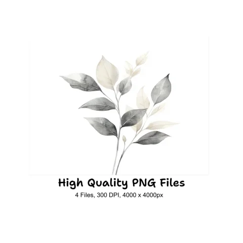 Elegant Gray Leafy Branch Clipart Bundle