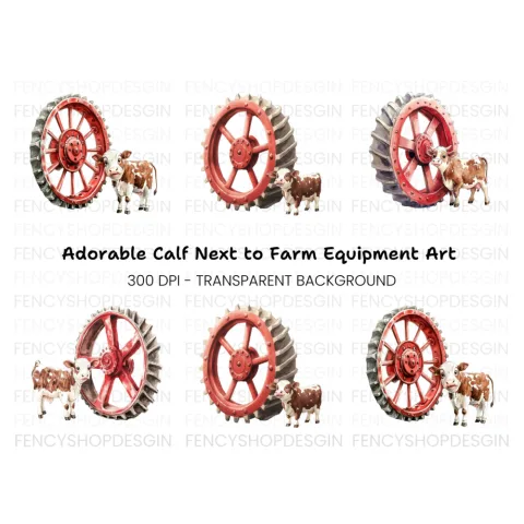 Calves with Farm Wheels Clipart Bundle