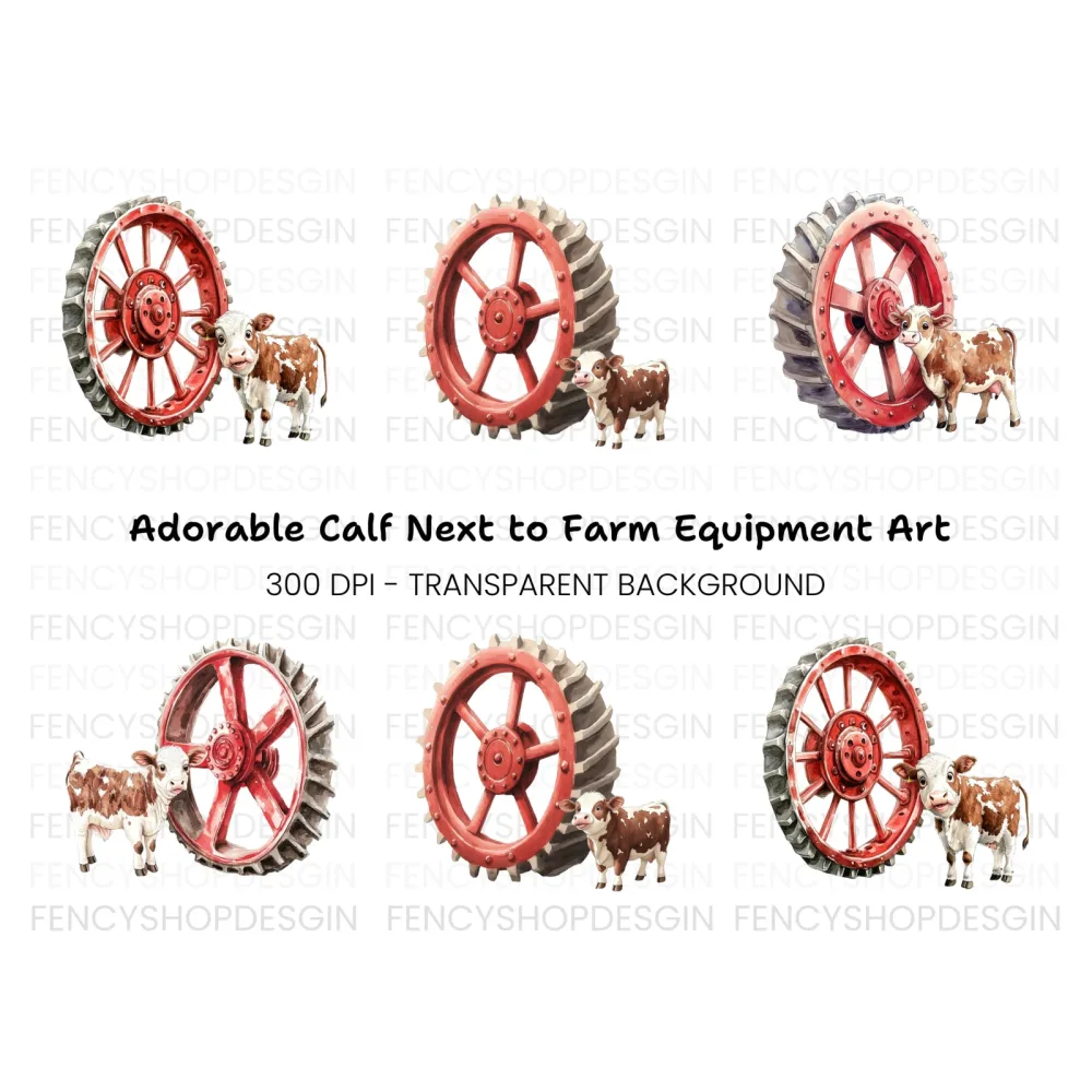 Calves with Farm Wheels Clipart Bundle