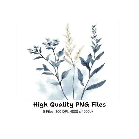 Blue Foliage Clipart Bundle