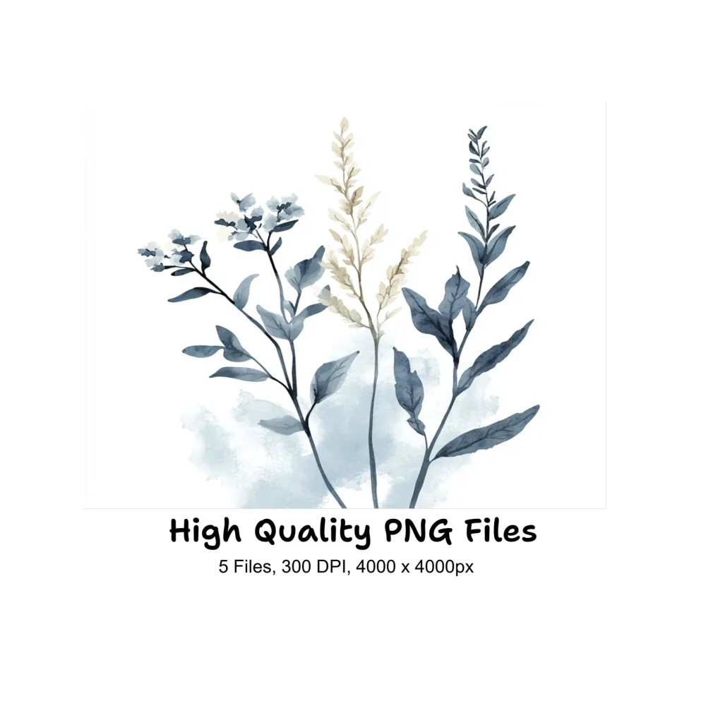 Blue Foliage Clipart Bundle