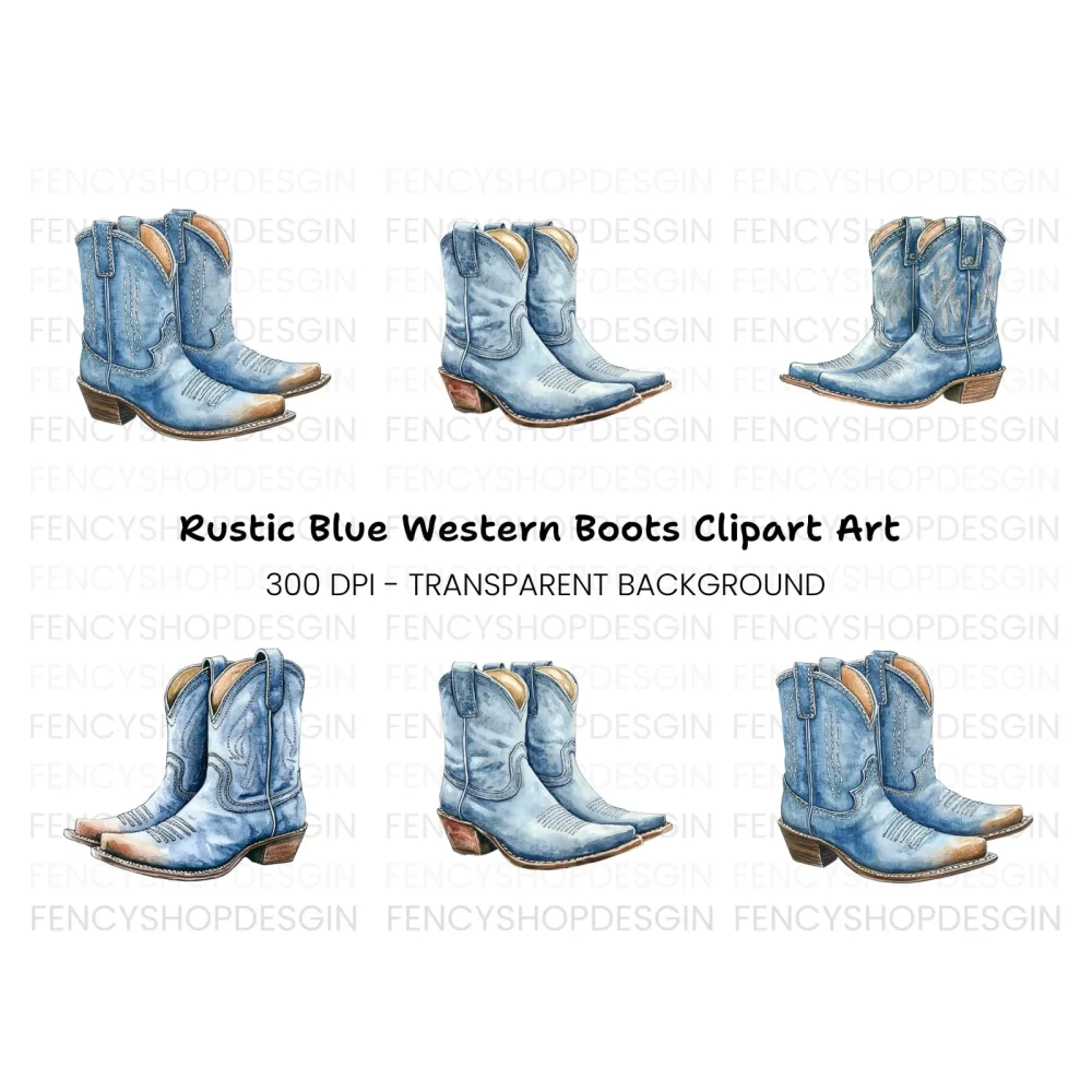 Blue Cowboy Boots Clipart Bundle