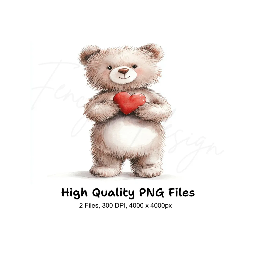 Cute Teddy Bear Holding Red Heart Clipart Bundle
