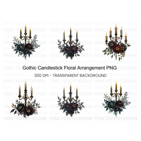 Gothic Candelabra Floral Clipart Bundle