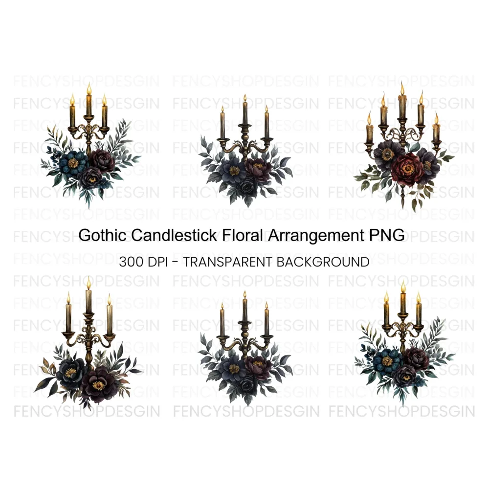 Gothic Candelabra Floral Clipart Bundle