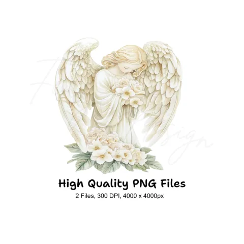 Graceful Angel with Rose Bouquet Clipart Bundle
