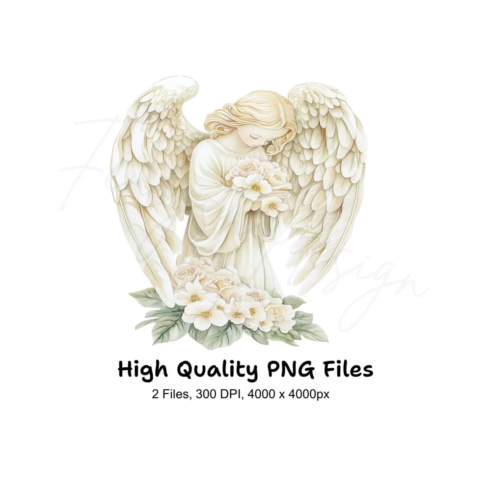 Graceful Angel with Rose Bouquet Clipart Bundle