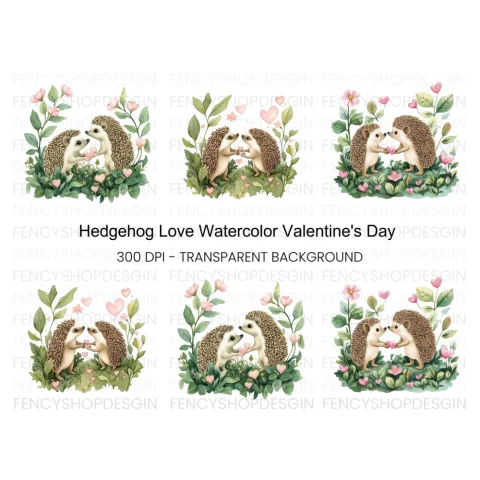 Hedgehog Love with Hearts Clipart Bundle