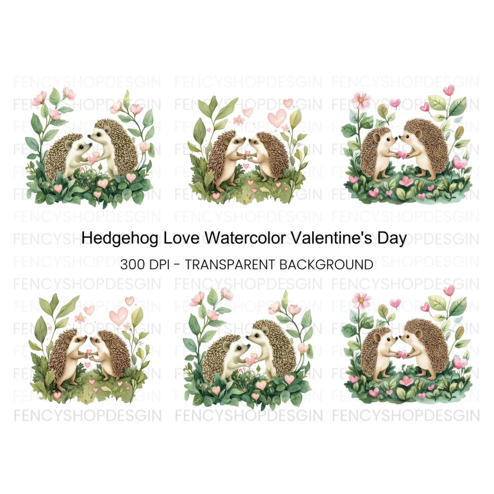 Hedgehog Love with Hearts Clipart Bundle