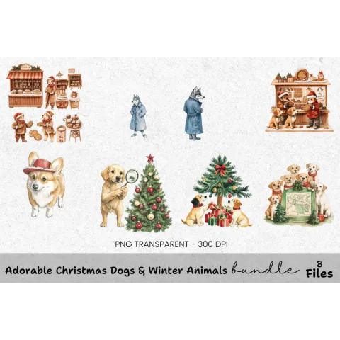 Christmas Dogs and Bakery Clipart Bundle