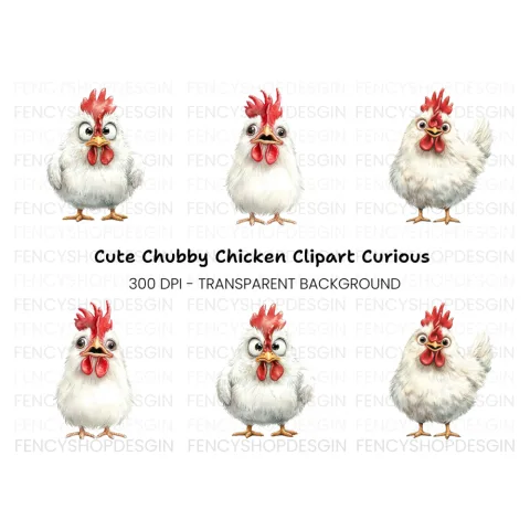Funny Cartoon Chicken Faces Clipart Bundle