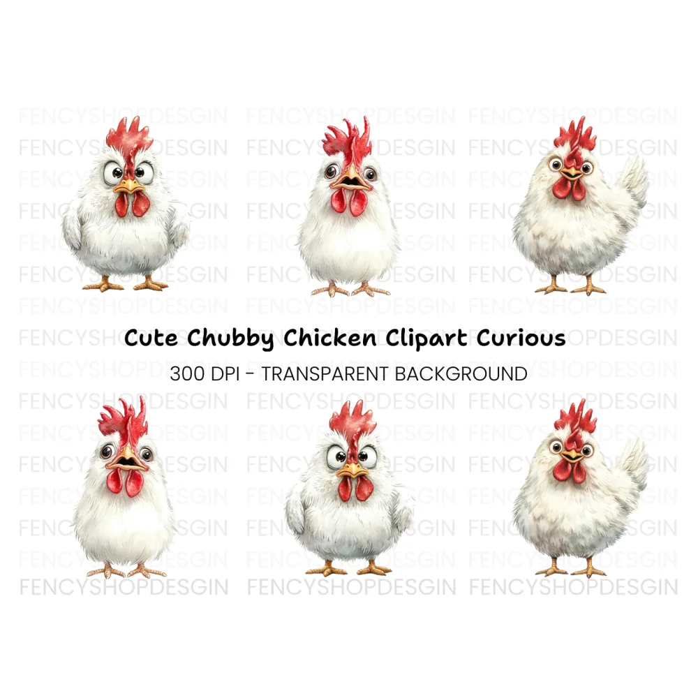 Funny Cartoon Chicken Faces Clipart Bundle