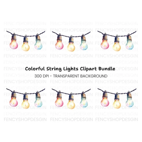 Colorful String Lights Clipart Bundle
