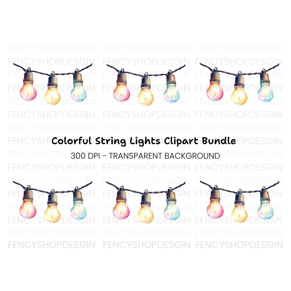 Colorful String Lights Clipart Bundle