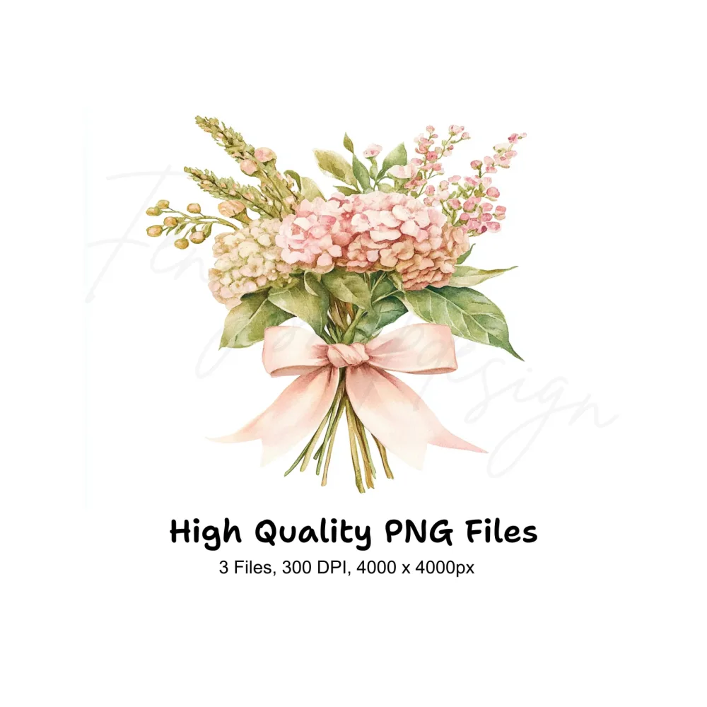 Elegant Pink Floral Bouquets Clipart Bundle