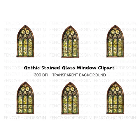 Gothic Stained Glass Window Clipart Bundle