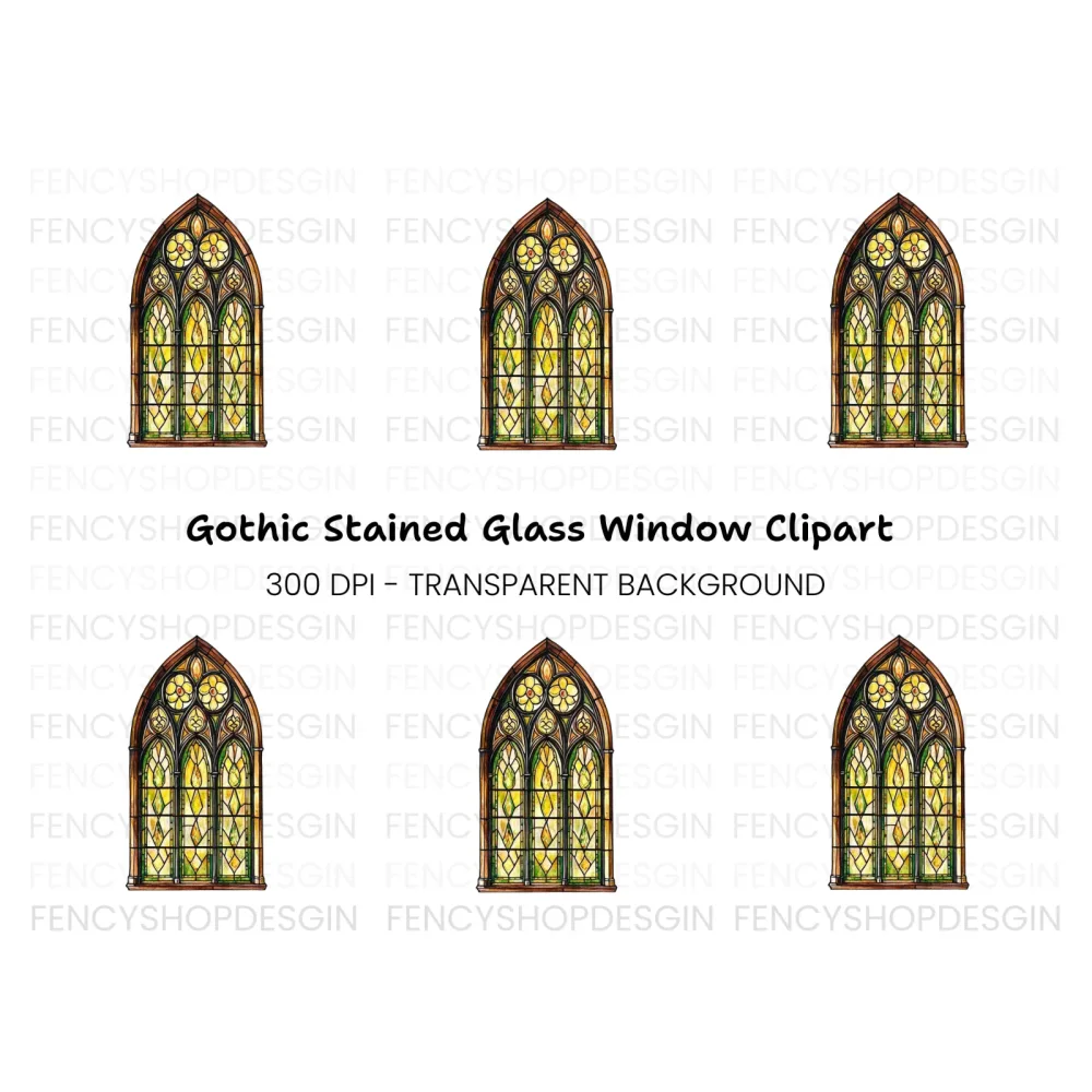 Gothic Stained Glass Window Clipart Bundle