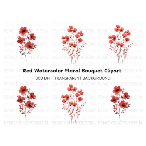 Red Floral Clipart Bundle