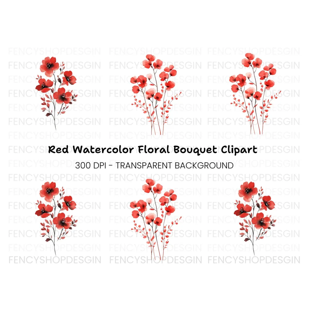 Red Floral Clipart Bundle