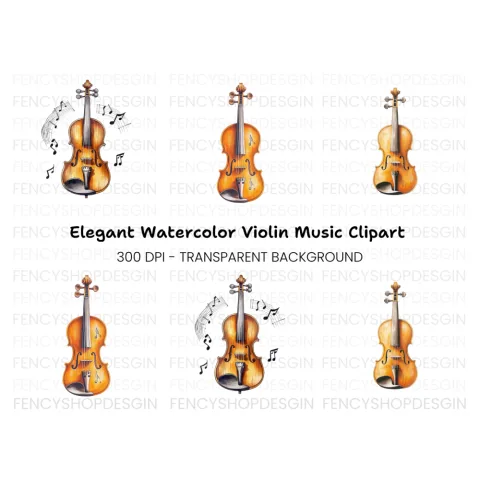 Violin with Musical Notes Clipart Bundle