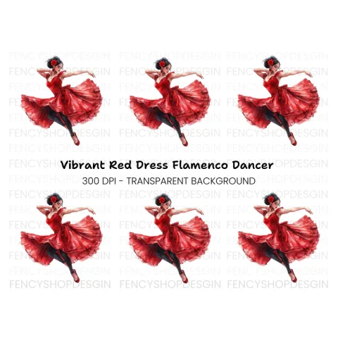 Flamenco Dancer in Red Clipart Bundle