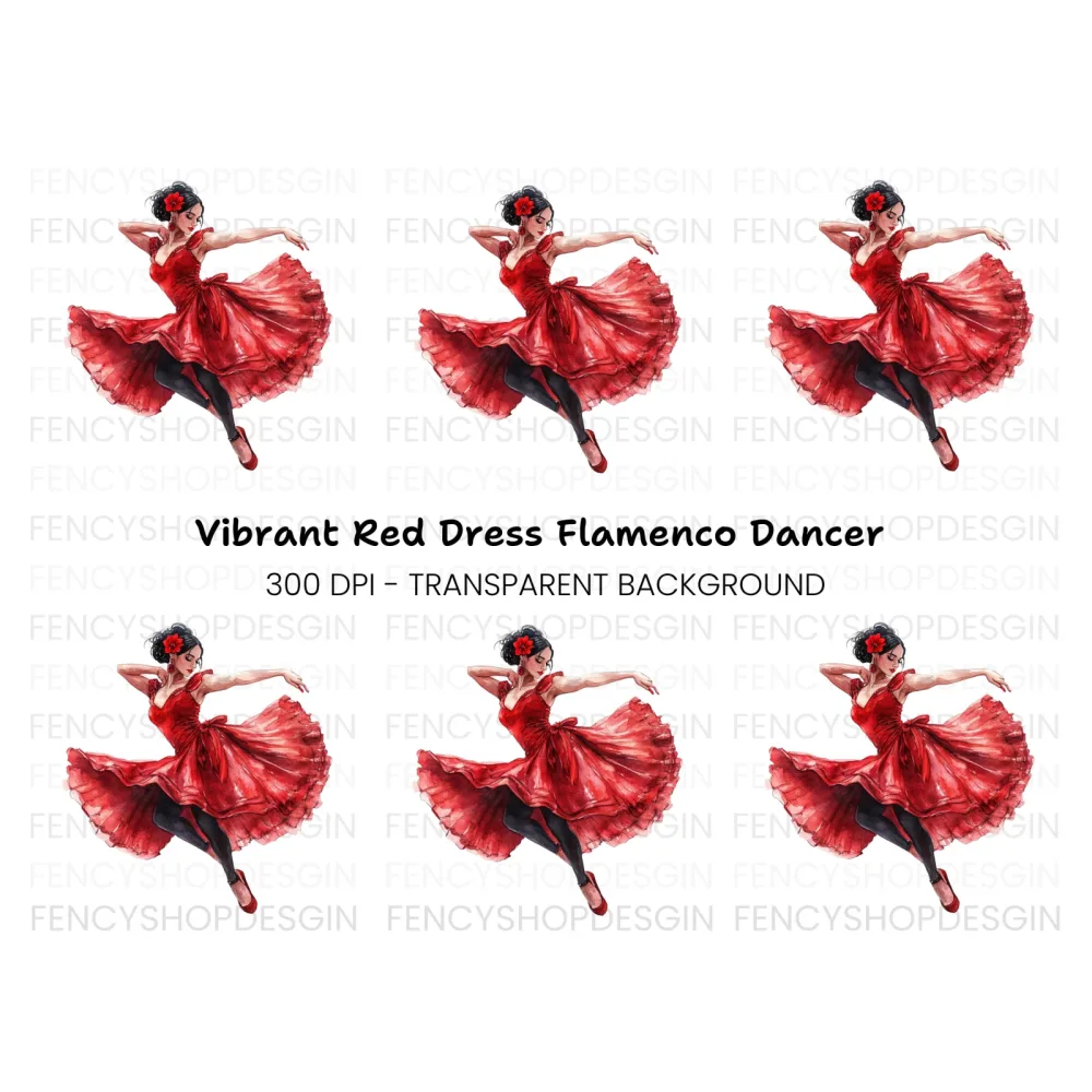 Flamenco Dancer in Red Clipart Bundle