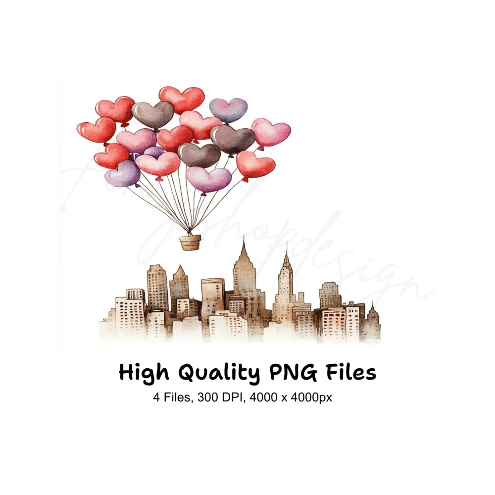 Heart Balloons Cityscape Clipart Bundle
