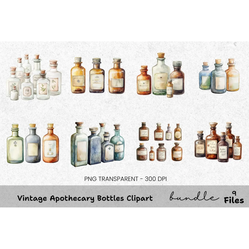 Vintage Apothecary Bottles Clipart Bundle