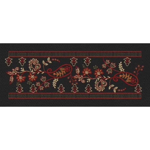 Paisley Floral Vine Border Black, Red & Gold Embroidery Design