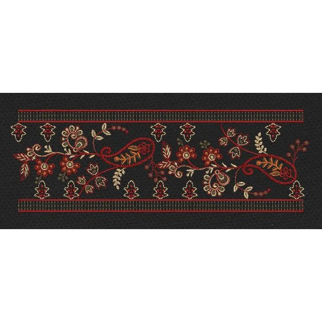 Paisley Floral Vine Border Black, Red & Gold Embroidery Design