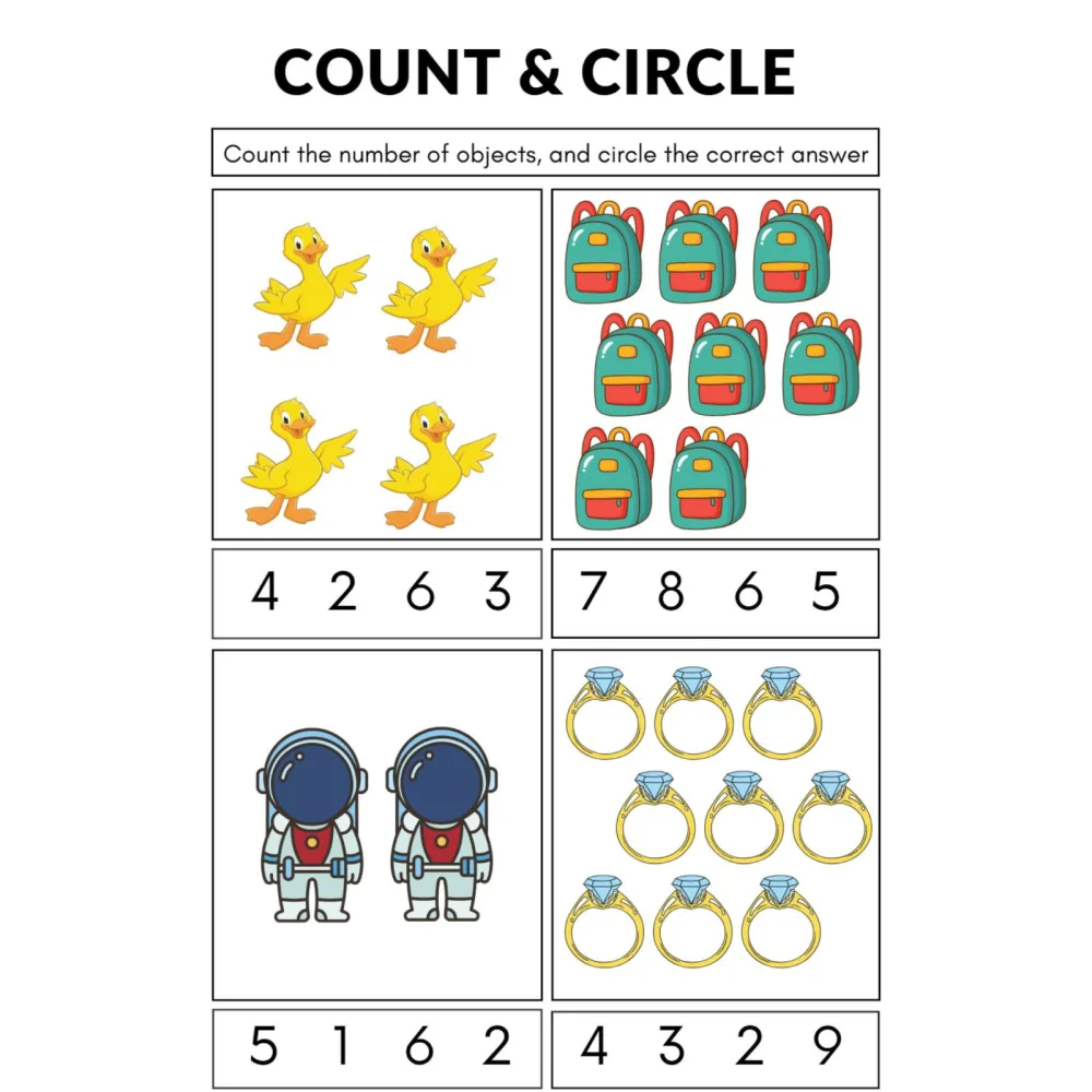 Count and Circle Objects Worksheets