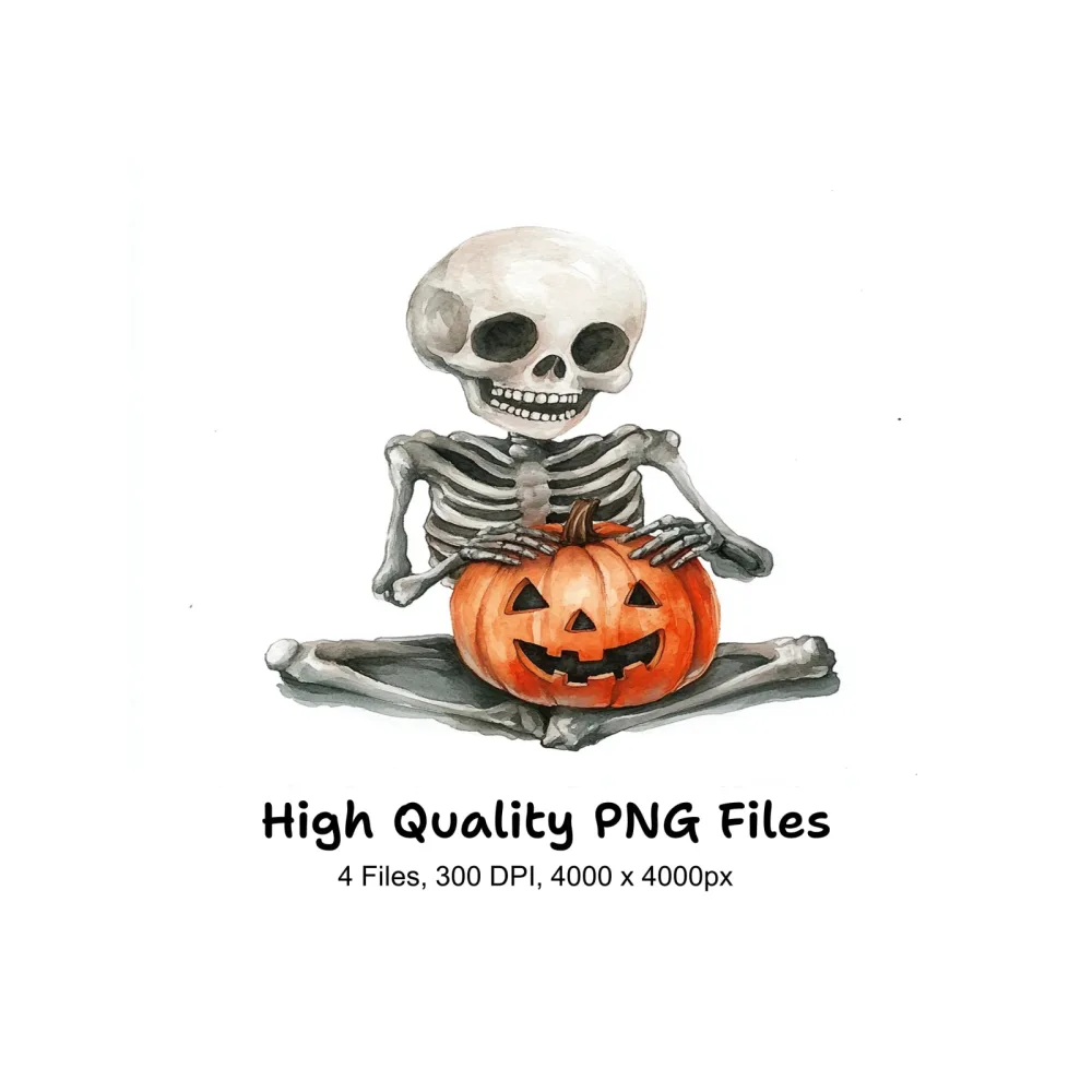 Halloween Skeletons with Pumpkins Clipart Bundle