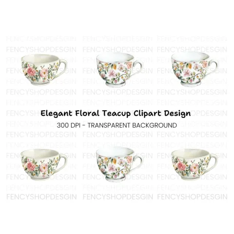 Elegant Floral Teacups Clipart Bundle
